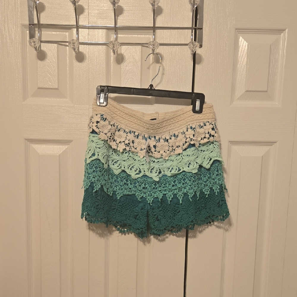 Rue21 Cream and Teal Crochet Skirt